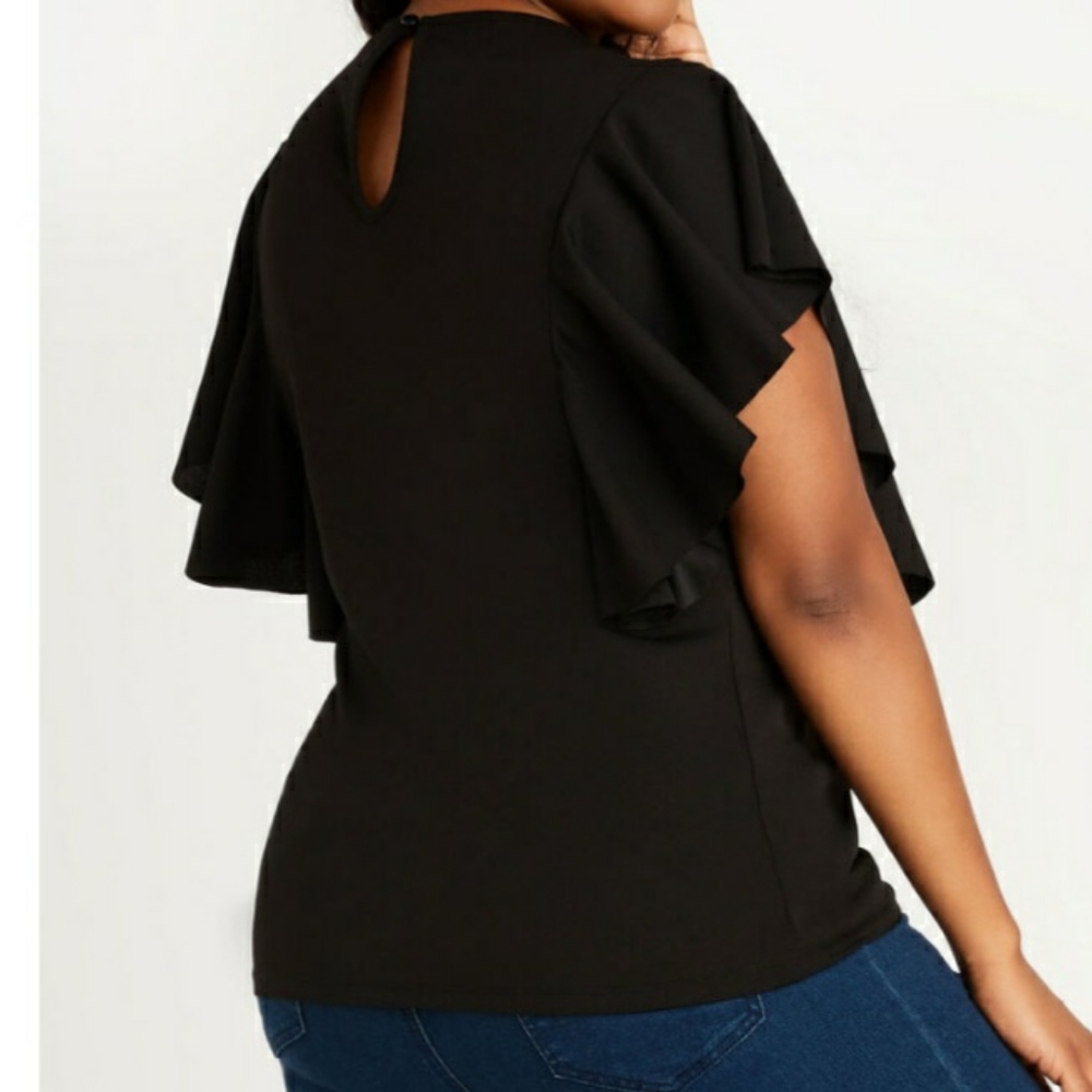 Ashley Stewart Black Rhinestone Trim Top Size 26/28 - Picture 2 of 6